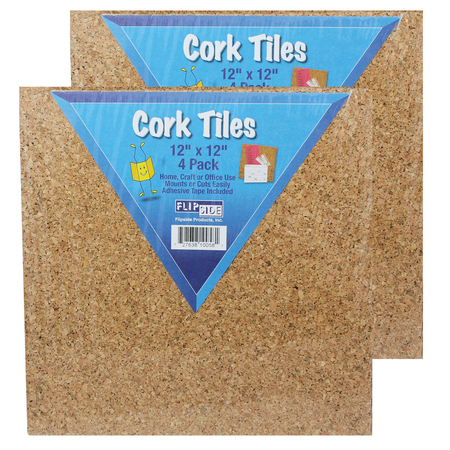 FLIPSIDE Natural Cork Tiles, 12in x 12in, PK8 10058
